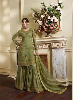 #tops #5 #Pakistani Suits Design by #Glossy #Amyra #vibha catalog Glossy #Simar Amyra vibha wedding #Sharara Suits Design. Buy online #2019 #Latest pakistani Suits and #Salwar with Sharara. Garara Suit, Plazzo Suits, Suit Green, Georgette Dress