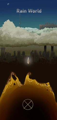 the cover art for rain world, with an image of a city in the distance