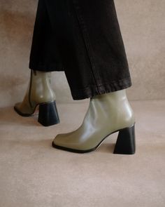 South - Green Leather Boots | ALOHAS Olive Boots, 90s Looks, Roll Neck, Customer Care, Green Leather, Beautiful Shoes, Leather Ankle Boots, Leather Boots, Heeled Boots