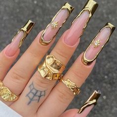 Tokyo Nails, Gold Chrome Nails, Pink Chrome Nails, Love Pattern, Nail Art Set, Nails French, Dope Nails, Nail Arts