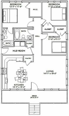 the floor plan for a two bedroom, one bathroom apartment with an attached living area