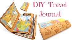 the diy travel journal is made out of leather and has maps on it,