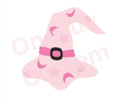 a pink wizard hat with stars on the side and a black circle at the top