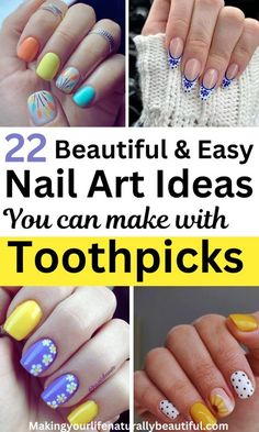 Easy Finger Nail Designs, Simple Diy Gel Nail Designs, Simple Nail Art With Toothpick, At Home Nail Art Ideas, Natural Nail Paint Ideas, Easy Diy Nail Art For Beginners Summer, Nail Polish Crafts Diy Projects, Cute Easy Gel Nail Designs, Quick Nail Art Easy