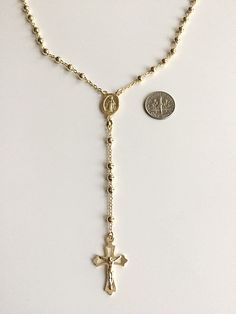 "18k gold over 925 sterling silver italian rosary 24\" long . for protection and good luck made in italy 4 mm beads gr:15.8 rosario de 925 plata esterlina con 18k bano de oro -24\" largo . para proteccion y buena suerte . hecho en italia 4mm beads gr:15.8" Gold Rosary Bracelet With Cross And 8mm Beads, Gold Crucifix Necklace With 8mm Beads, Gold Crucifix Rosary For Jewelry Making, Pompano Beach, Jewelry Lookbook, Rosary, Solid 925 Sterling Silver, Made In, Good Luck