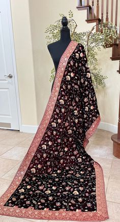 Gorgeous high quality velvet shawl with scalloped borders. Wedding Velvet Dupatta With Embroidered Border, Velvet Dupatta With Embroidered Border, Velvet Dupatta With Embroidered Border In Traditional Drape, Festive Velvet Shawl Dupatta, Elegant Velvet Shawl Dupatta, Elegant Velvet Dupatta Traditional Drape, Elegant Velvet Dupatta In Traditional Drape, Festive Velvet Shawl With Traditional Drape, Traditional Velvet Shawl With Drape