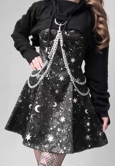 Bird Clothes, Stardust Dress, Black Spaghetti Strap Dress, Tokyo Street Fashion, Punk Dress, Hipster Grunge, Journal 3, Black Strapless Dress