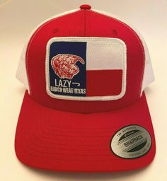 New Release Lazy J hat Lazy J Texas Patch Hat Red with White Mesh. Lazy J Brand We have multiple colors available please see other listings. All hats ship in new boxes Ranch Wear, Desert Camo, Patch Hat, Military Hat, Wear Red, White Mesh, Wearing Red, New Release, Leather Patches