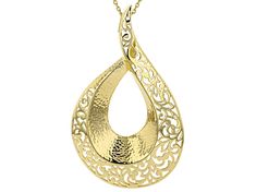 Artisan Collection of Turkey™ 18K Yellow Gold Over Sterling Silver Textured Pendant With 18"L Chain With 2" Extender. Pendant Measures Approximately 2.90"L x 1.73"W. Gold Necklaces With Elegant Design For Anniversary, Gold Necklaces With Elegant Pendant Design, Formal Gold Drop Necklace With Chain, Gold Teardrop Pendant Jewelry For Formal Occasions, Formal Gold Teardrop Pendant Necklace, Luxury Gold Drop Necklace For Anniversary, Elegant Gold Chain Necklace With Large Pendant, Elegant Filigree Teardrop Necklace, Elegant Teardrop Filigree Necklace