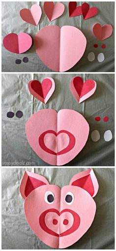 paper heart shaped pig with hearts cut out of it