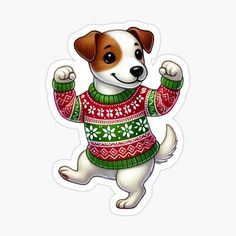 a cartoon dog wearing an ugly sweater and pointing at the camera with his paw up