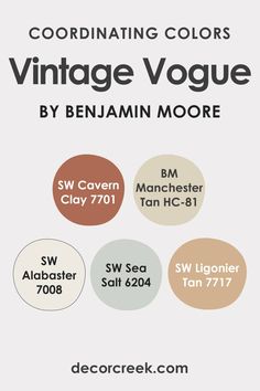 an advertisement for vintage clothing with different colors and font on the front, along with text that reads coordinating colors vintage voque by benjaminmore