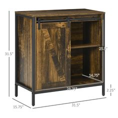 the sideboard is made out of wood and has metal trimmings on it