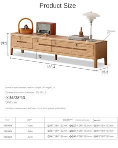 the sideboard is shown with measurements for each item in this diagram, and it has two