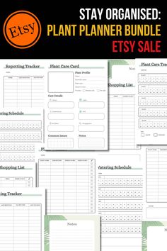 the plant planner bundle is shown with text that reads, stay organized plant planner bundle etsy sale