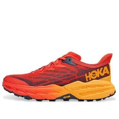 men's hoka speed shoe in red and orange