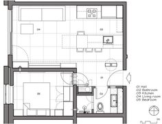 the floor plan for a two bedroom apartment with an attached bathroom and living room area