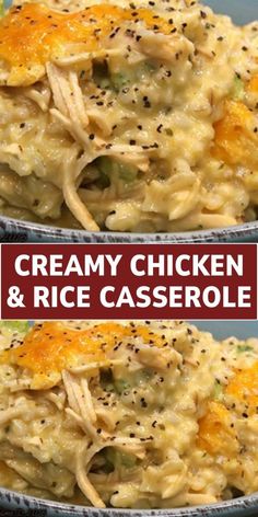 two plates filled with creamy chicken and rice casserole on top of each other