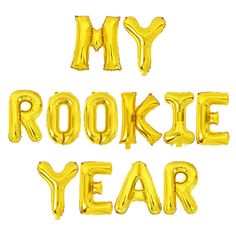 the words my brooke year are made out of gold foil balloons in front of a white background