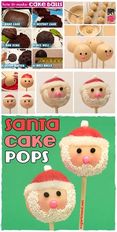 santa cake pops with instructions for making them