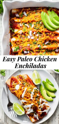 two pictures showing different types of enchiladas