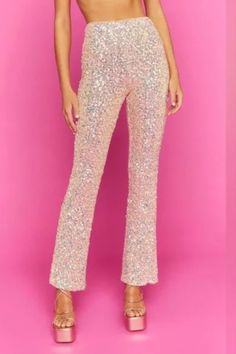 Iridescent Sequin, Knit Pants, Stretch Pants, Boot Cut, Pajama Pants, Embellishments, Sequin, Cut Out, High Rise