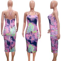 Sexy Backless Printed Straps Skinny Nightclub Maxi Dress Pink Backless Bodycon Dress For Club, Purple Bodycon Dress For Club, Multicolor Backless Bodycon Dress For Club, Summer Purple Bodycon Dress For Club, Summer Club Bodycon Dress In Purple, Women Club Dresses, How To Make Labels, Garment Factory, Red Tie