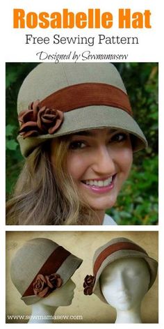 a woman wearing a hat with flowers on it and the words rosedale hat free sewing pattern