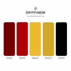 the color chart for greyfindor's colors in red, yellow and black