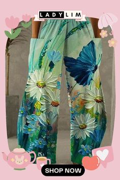 Street Oil Painting High Waist Wide Leg Pants High Waist Wide Leg Pants, Print Pants, Elastic Waist Pants, Loose Pants, Floral Pants, Type Of Pants, Wholesale Fashion, African Print, Bottoms Pants