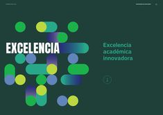 an image of the word excecencia on a green background with colorful circles