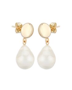 Bloomingdale's Fine Collection Cultured Freshwater Baroque Pearl Drop Earrings in 14K Yellow Gold - Exclusive Timeless Pear-shaped Yellow Gold Earrings, Luxury 14k Gold Pear-shaped Earrings, 14k Yellow Gold Bridal Earrings With Pearl Drop, Onyx Bead, Exclusive Jewelry, Bead Chain, Black Diamonds, Pearl Drop Earrings, Pearl Drop