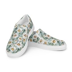 Women's Birth Flower slip-on canvas shoes, April Daisy Made for comfort and ease, these Women's Slip-On Canvas Shoes are stylish and the ideal piece for completing an outfit. Equipped with removable soft insoles and rubber outsoles, it's also easy to adjust them for a better fit. *  100% polyester canvas upper side *  Ethylene-vinyl acetate (EVA) rubber outsole *  Your brand on the box, insole, and tongue of the shoe  *  Breathable lining, soft insole *  Elastic side accents *  Padded collar and Comfortable Slip-on Sneakers For Summer, Comfortable Slip-on Sneakers With Round Toe For Summer, Summer Canvas Slip-on Sneakers, Comfortable Casual Slip-ons For Spring, Comfortable Slip-on Summer Sneakers, Comfortable Low-top Canvas Shoes For Spring, Summer Slip-on Sneakers With Rubber Sole, Summer Canvas Shoes With Flat Heel And White Sole, Summer White-sole Canvas Shoes With Flat Heel