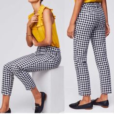 Loft Rivera Pant. Only Worn Once. Look Brand New Checkered Pants Outfit Work, Black And White Checked Pants Outfit, Black And White Checkered Pants Outfit, Checked Pants Outfit, Checkered Pants Outfit, Cropped Pants Outfit, Plaid Pants Outfit, Pants Outfit Work, Checked Pants