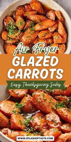 These honey-glazed roasted carrots are easy to make in the air fryer and the perfect healthy side for a Thanksgiving feast or Friendsgiving party, or even any occasion— from weeknight dinners to festive holiday meals. Seasoned with a hint of honey and butter, these carrots are roasted to tender perfection in less than 20 minutes. Convenient, quick to prepare, and full of flavor, these air-fried carrots make a great addition to your Thanksgiving table! Carrots In The Air Fryer, Easy Vegetarian Thanksgiving Recipes, Air Fryer Roasted Carrots, Roasted Carrots With Honey, Carrots With Honey, Honey Glazed Roasted Carrots, Easy Thanksgiving Sides, Glazed Carrots Recipe, Vegetarian Thanksgiving Recipes