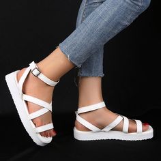 Shipping: Worldwide Express Shipping AvailableDelivery time: 7-15Days Fast ShippingReturns: Fast refund, 100% Money Back Guarantee.Brand Name: GXMHDDHeel Height: Flat (≤1cm)With Platforms: YesPlatform Height: 0-3cmSandal Type: Ankle-WrapOrigin: Mainland ChinaOccasion: CasualUpper Material: PUOutsole Material: RubberBack Counter Type: Ankle StrapPattern Type: SolidSide Vamp Type: OpenFit: Fits true to size, take your normal sizeStyle: LEISUREHeel Type: Flat withLining Material: PUClosure Type: Bu Women Sandals Flat, White Strappy Sandals, Ankle Strap Sandals Flat, Shoes Flip Flops, Ladies Sandals, Buckled Flats, Ankle Strap Flats, Womens Summer Shoes, Sandals Flat