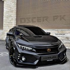 a black car parked in front of a building