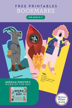 Image of three printable bookmarks featuring a goat, rocket and poodle. Rachel Bloom, Fun Bookmarks, Free Bookmarks, David Harbour, Free Audio, Contents Design