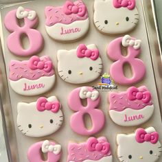 1st Birthday Hello Kitty Theme, 21st Birthday Hello Kitty, Hello Kitty Cookies Recipe, Birthday Sugar Cookies, Hello Kitty Cookies, Iced Sugar Cookies, Hello Kitty Birthday