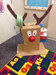 a cardboard box with a reindeer's head on it