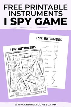 the free printable instruments i spy game for kids to learn how to play them