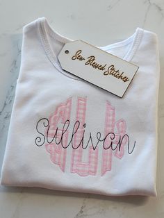 Baby Monogram Ideas, Monogram Baby Clothes, Monogram Shirts For Kids, Hand Embroidered Toddler Shirt, Girl Monogram Shirt, Monogramming Ideas, Monogrammed Short Sleeve Cotton T-shirt, Monogram Shirt, Monogram Ideas