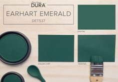 the paint colors are dark green, and there is a brush next to it