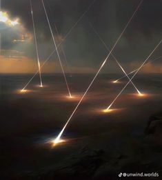 an artist's impression of multiple lights in the sky