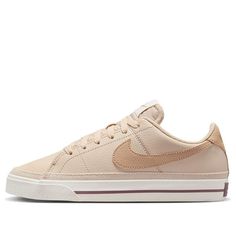 (WMNS) Nike Court Legacy Next Nature Shoes 'Sand Drift' DH3161-107 Beige Leather Skate Shoes With Round Toe, Nike Casual Cream Skate Shoes, Beige Nike Sneakers With Rubber Sole, Beige Skate Shoes With Gum Sole And Round Toe, Beige Round Toe Skate Shoes With Gum Sole, Cream Nike Sneakers, Cream Leather Skate Shoes With Cushioned Footbed, Nike Court Legacy Next Nature, Nature Shoes