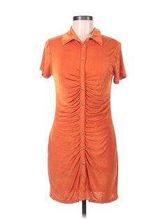 Wild Fable Casual Dress Size: Medium Orange Dresses - used. 96% POLYESTER, 4% SPANDEX, Collared, Short, Short Sleeve | Wild Fable Casual Dress: Orange Dresses - Used - Size Medium Hm Orange Dress, Orange Casual Dress, Orange Dresses, Dress Orange, Orange Dress, Shirtdress, Wild Fable, Casual Dresses For Women, Casual Dress