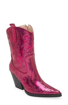 Metallic filigree dances about on this head-turning Western boot that couples cowboy style and modern glamour. 2 3/4" heel (size 8.5) 8" shaft Pull-on style Water-resistant Arch support Synthetic upper, lining and sole Imported Asian & Pacific Islander Owned/Founded