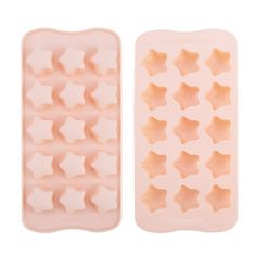 two ice trays with stars on them, one in pink and the other in white