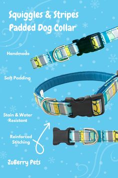 Have some fun with this bright and joyful ziggy striped dog collar. Backed with soft, durable neoprene scuba this cute dog collar provides your pup with comfy, padded fit. Lightweight yet strong, specially designed for dogs on the smaller side. Matching dog leash and accessories are available too! Carrier Bag