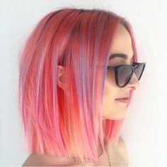 Fruit Punch Hair Color, Pastel Purple Highlights, Unique Hair Cuts, Pink Haircut, Dyed Hairstyles, Medium Length Haircuts, Inspiration Pics, Edgy Haircuts